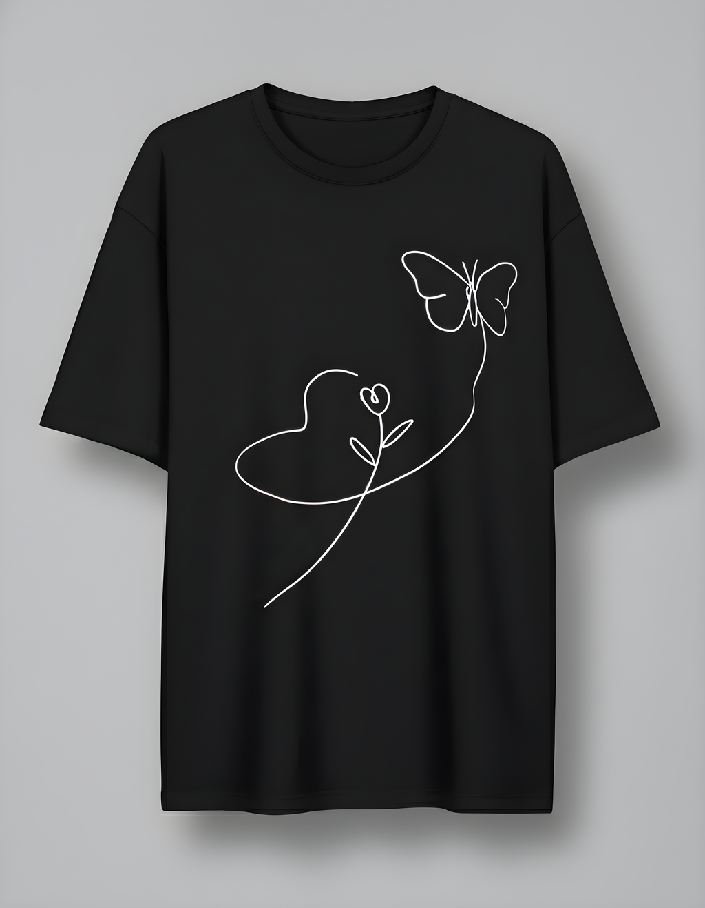 Butterfly Line Art Oversized Women’s T-Shirt | Black Oversized T-Shirt