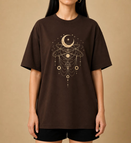 Celestial Moon Graphic Oversized Women’s T-Shirt | Brown Oversized T-Shirt