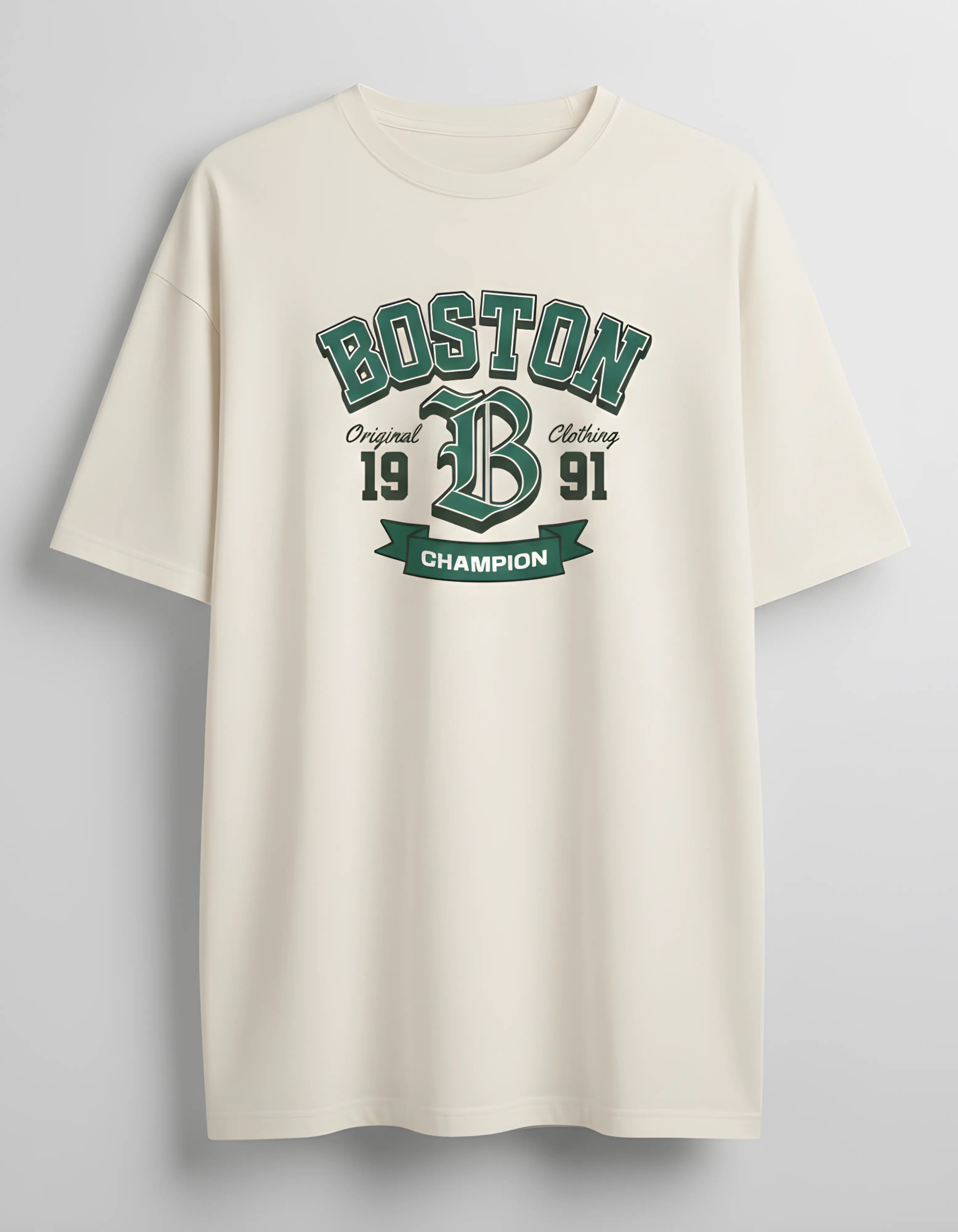 Boston Champion Varsity Print Oversized Women’s T-Shirt | Off White Oversized T-Shirt