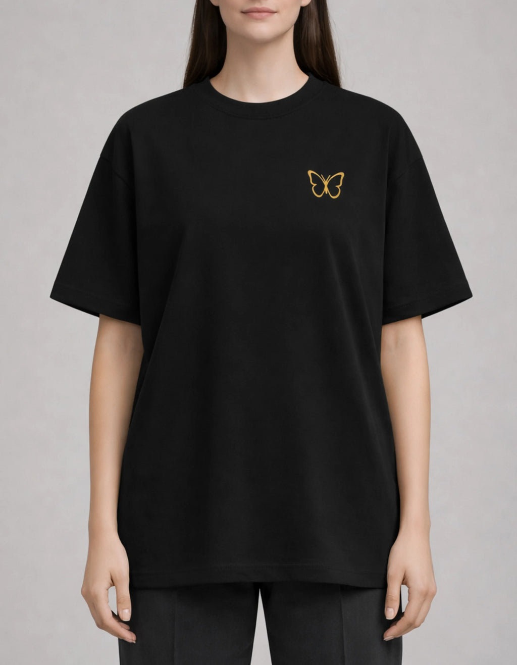 Golden Butterfly Minimal Oversized Women’s T-Shirt | Black Oversized T-Shirt