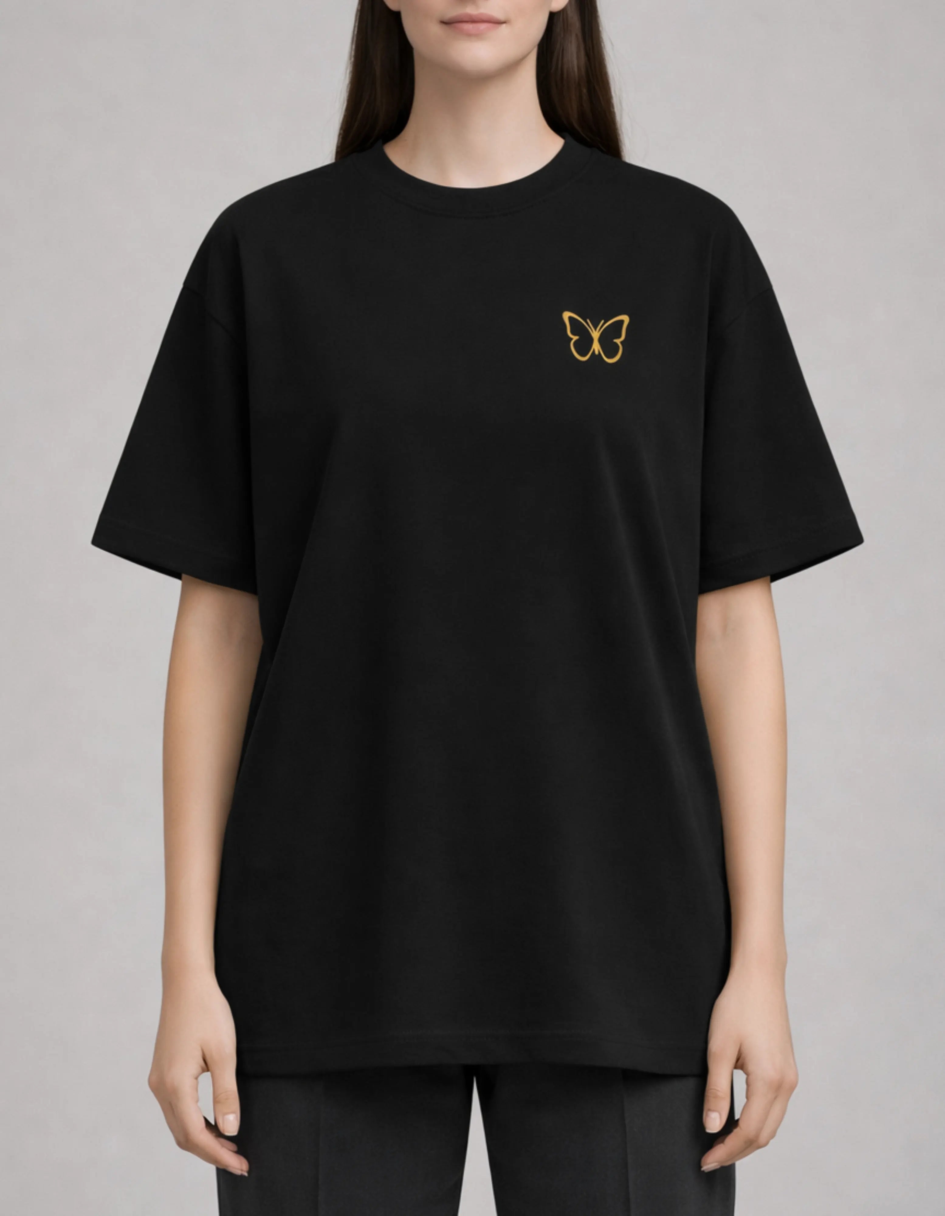 Golden Butterfly Minimal Oversized Women’s T-Shirt | Black Oversized T-Shirt