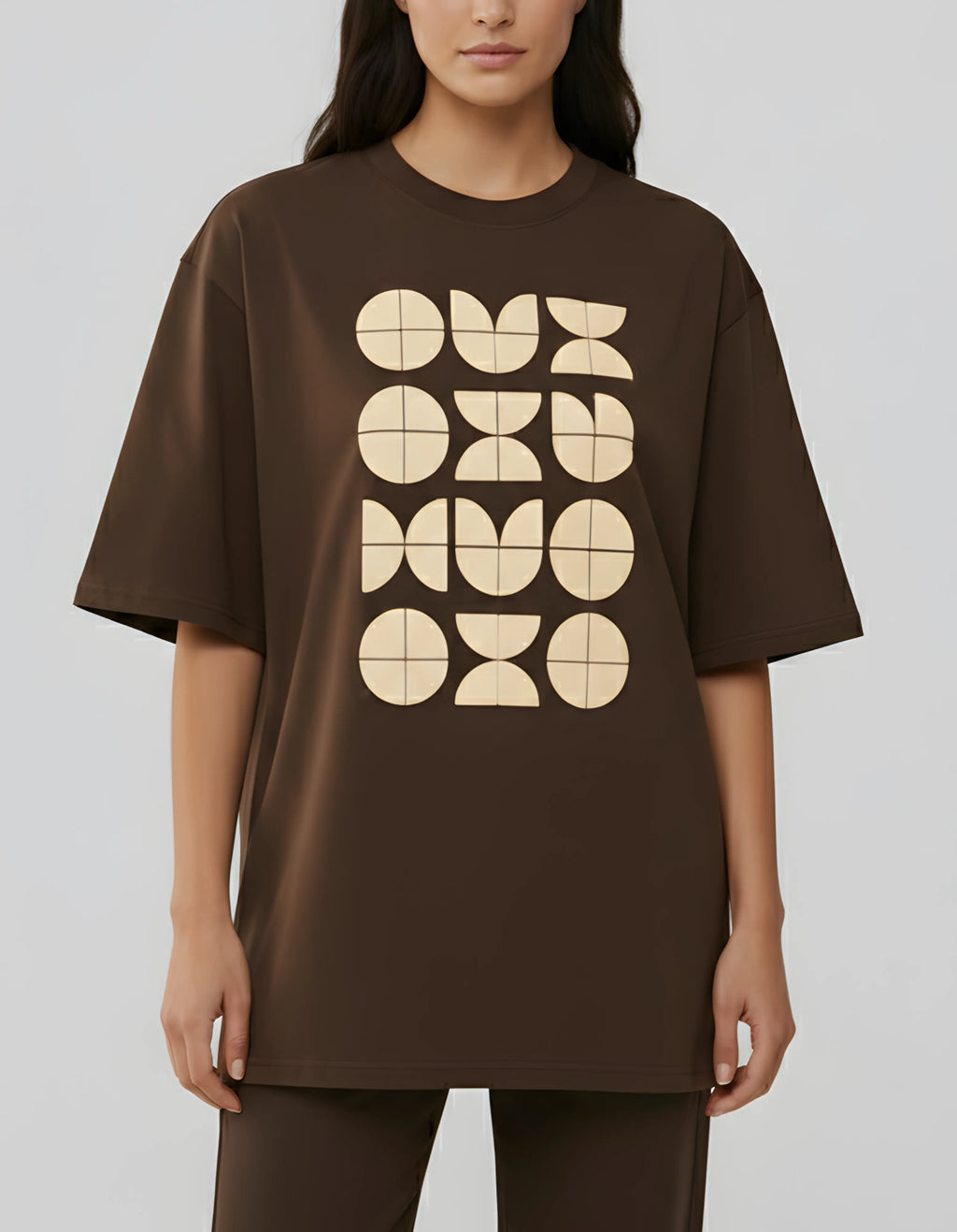 Abstract Geometry Oversized Women’s T-Shirt | Brown Oversized T-Shirt