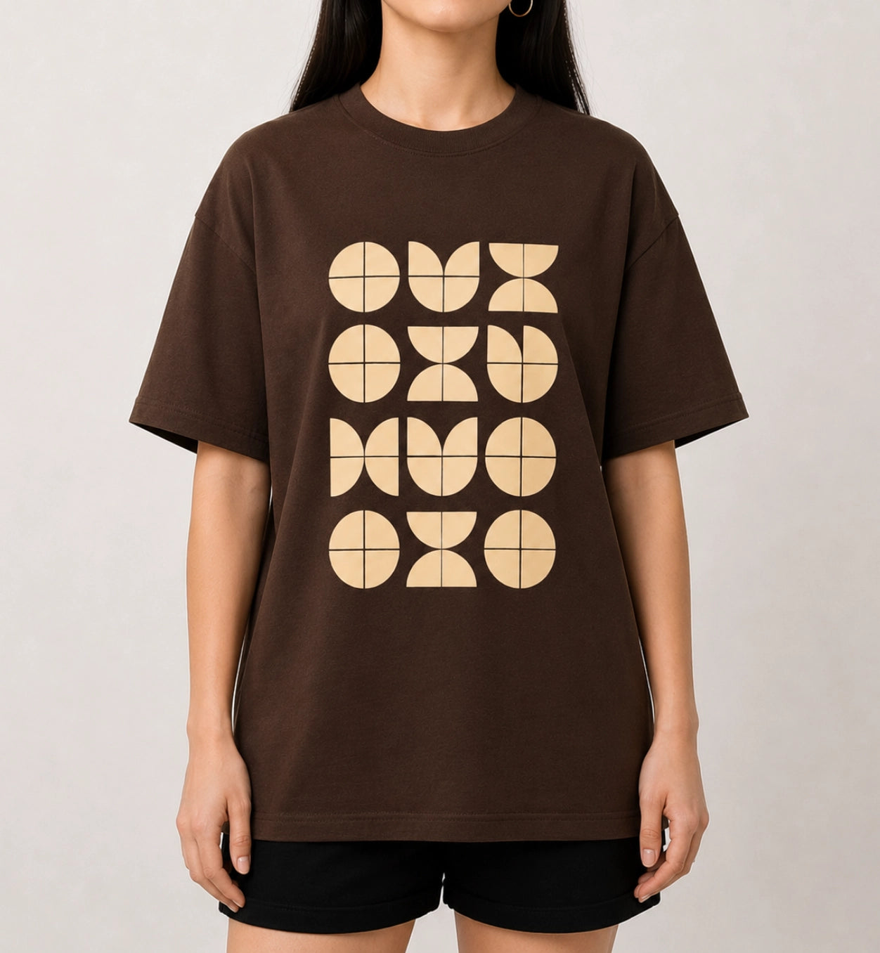 Abstract Geometry Oversized Women’s T-Shirt | Brown Oversized T-Shirt