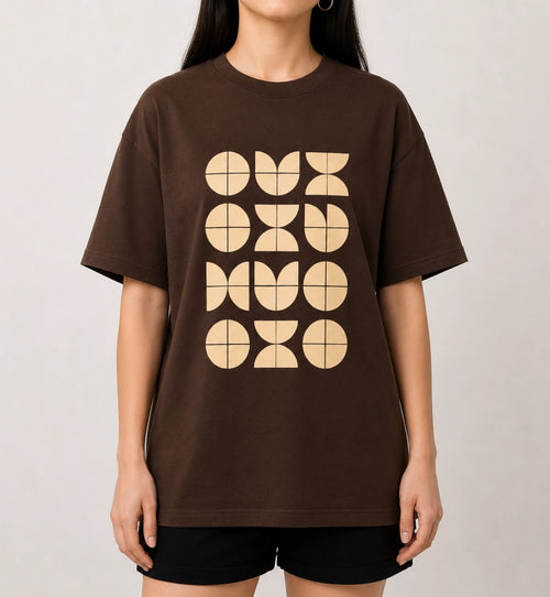 Abstract Geometry Oversized Women’s T-Shirt | Brown Oversized T-Shirt