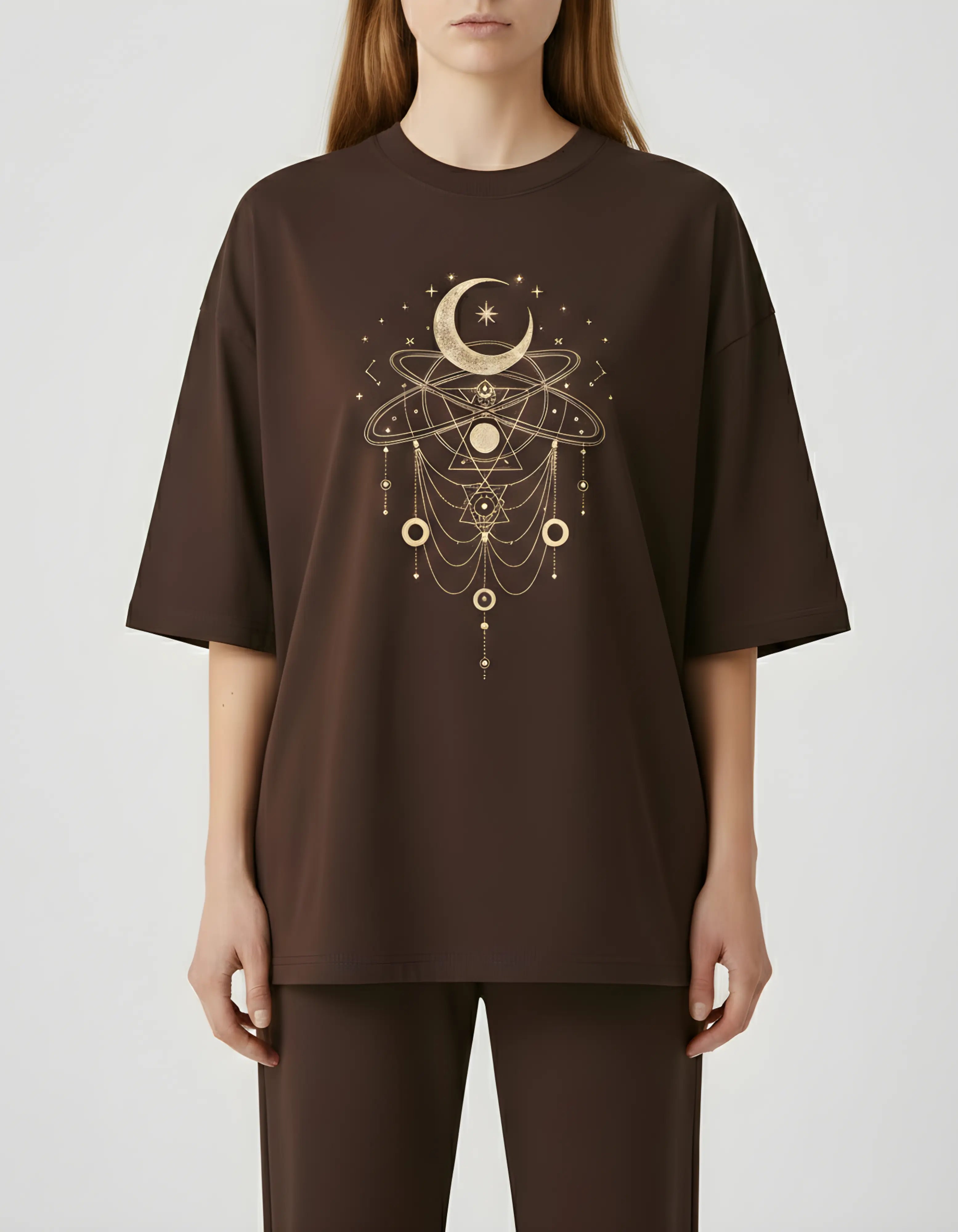 Celestial Moon Graphic Oversized Women’s T-Shirt | Brown Oversized T-Shirt