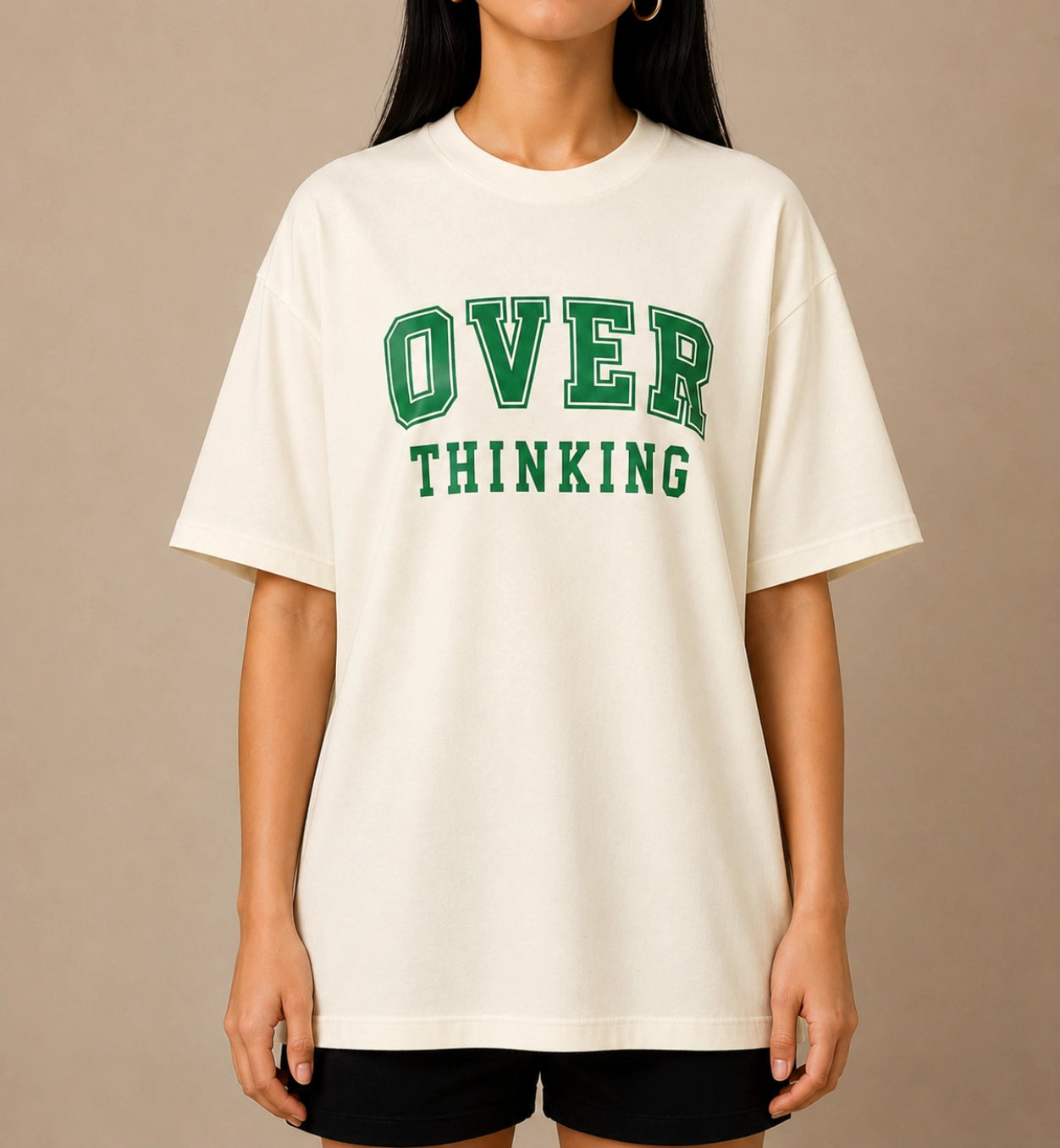 Over Thinking Graphic Oversized Women’s T-Shirt | Off White Oversized T-Shirt
