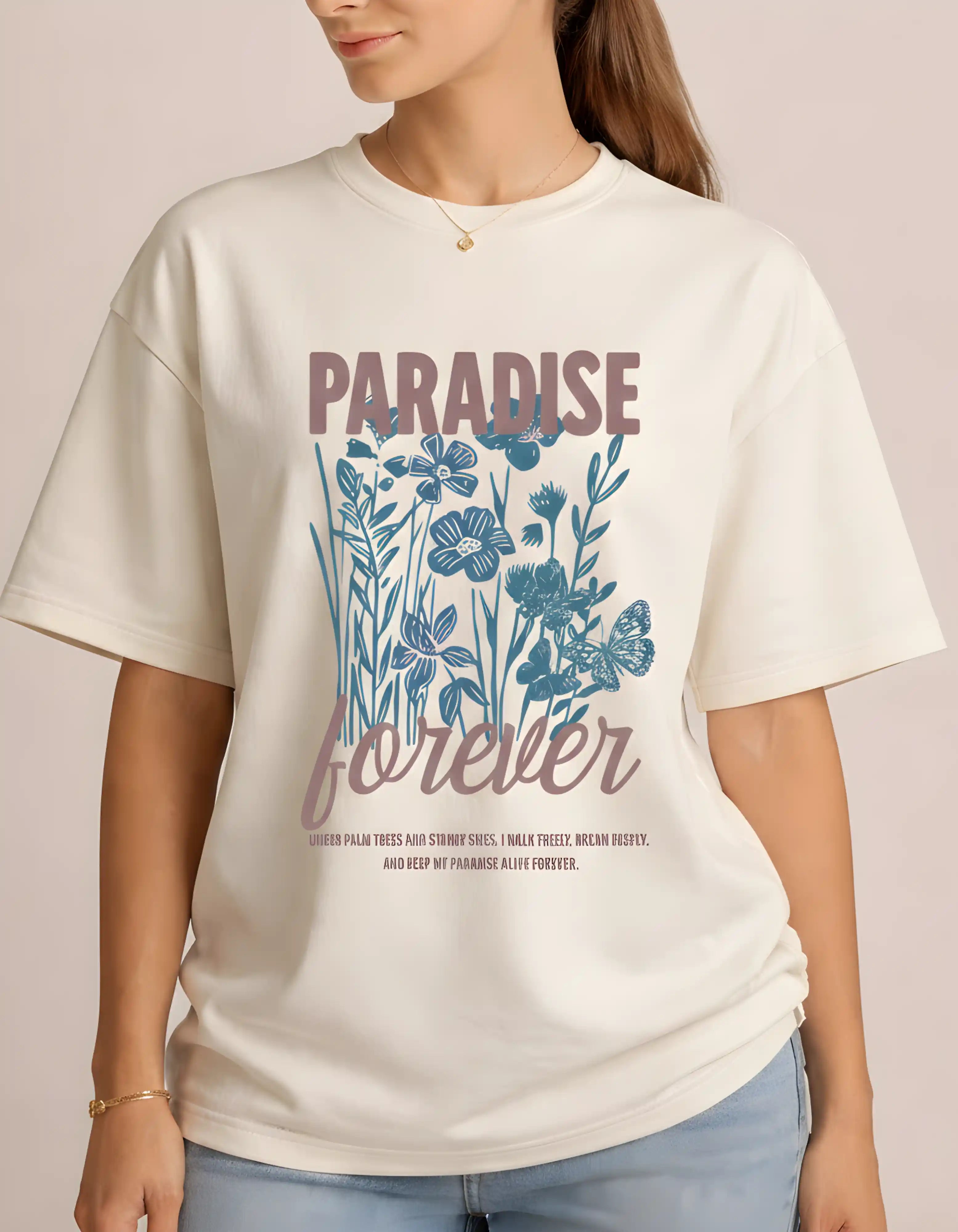 Paradise Forever Graphic Oversized Women’s T-Shirt | Off White Oversized T-Shirt