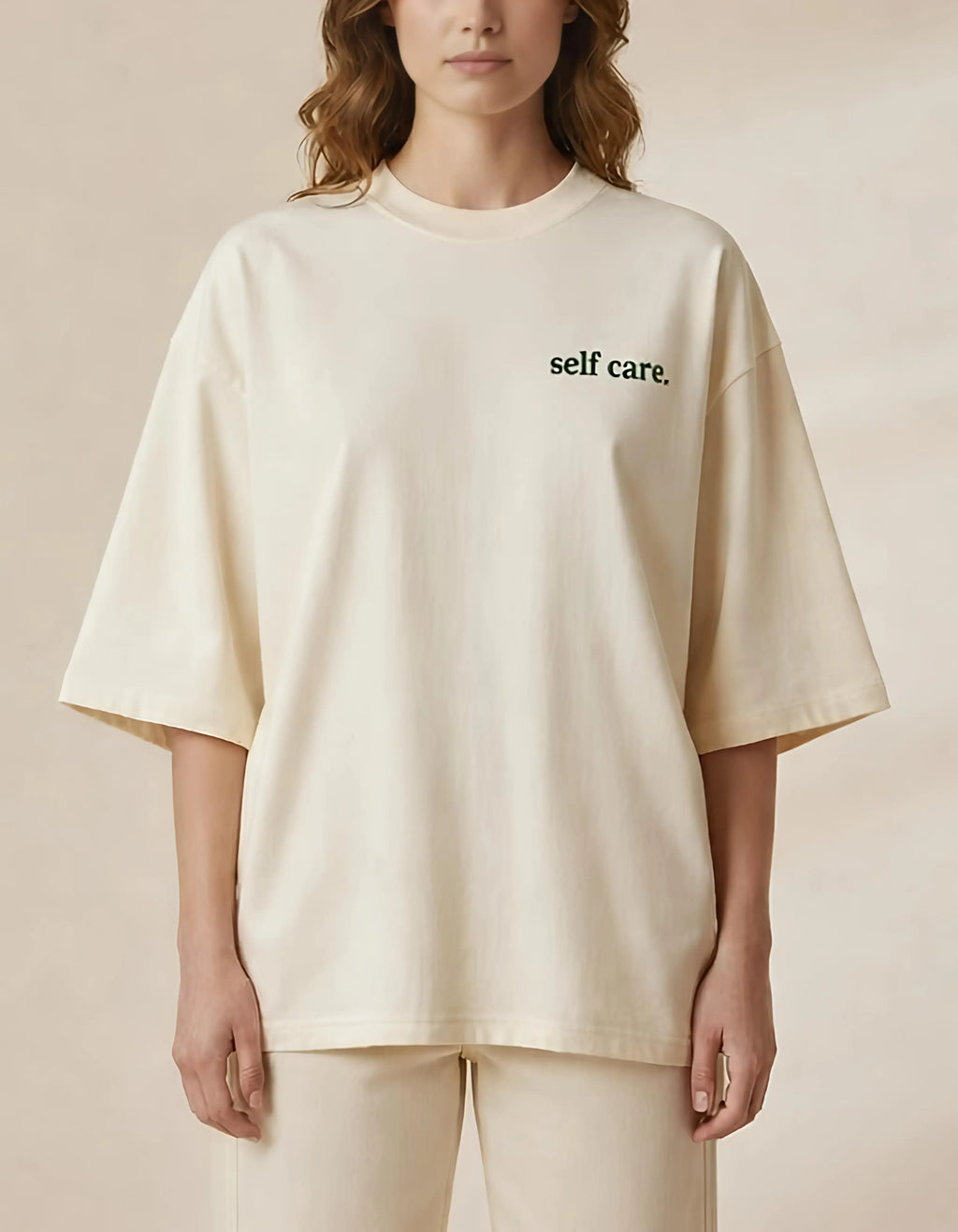 Self Care Minimal Print Oversized Women’s T-Shirt | Off White Oversized T-Shirt