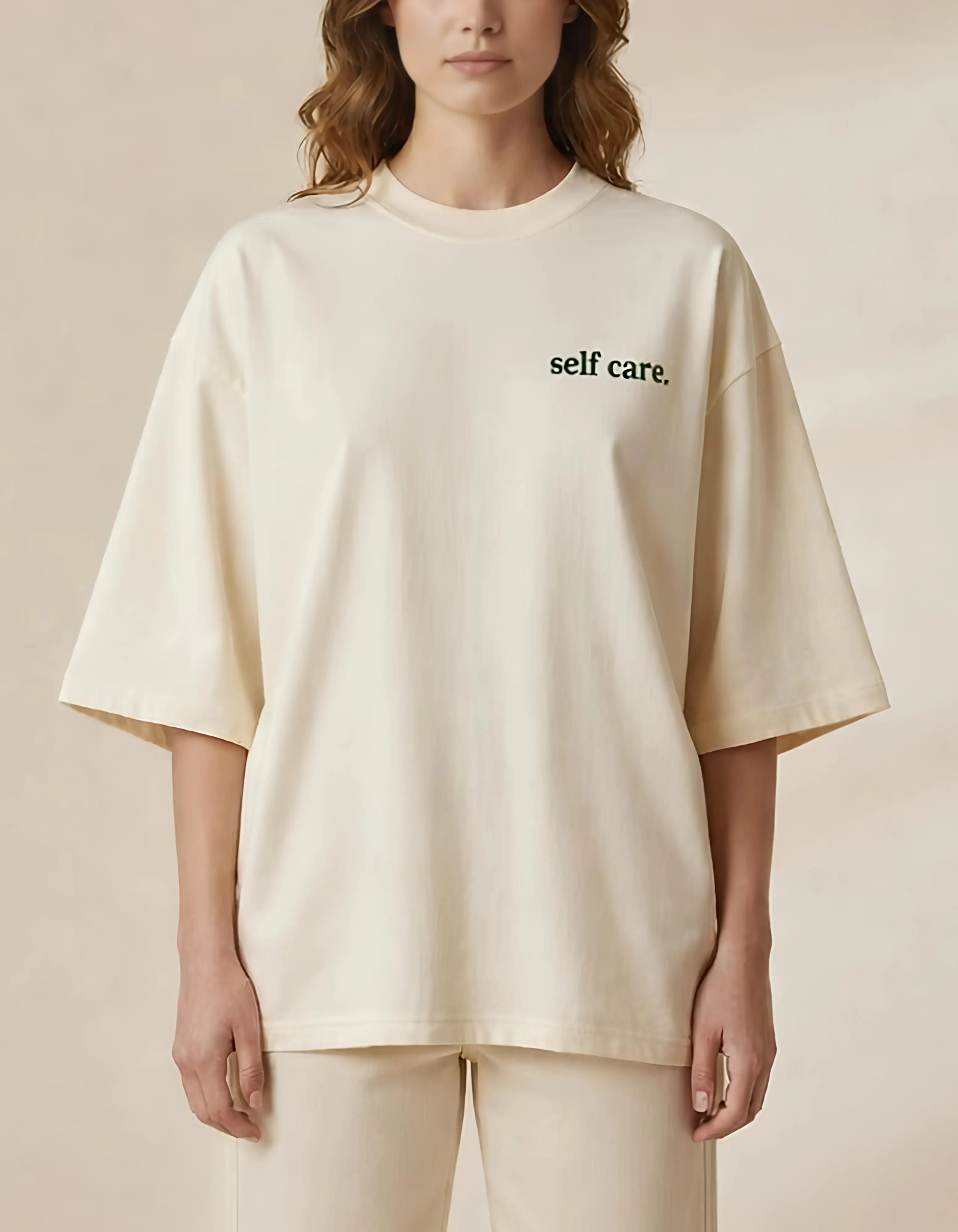 Self Care Minimal Print Oversized Women’s T-Shirt | Off White Oversized T-Shirt