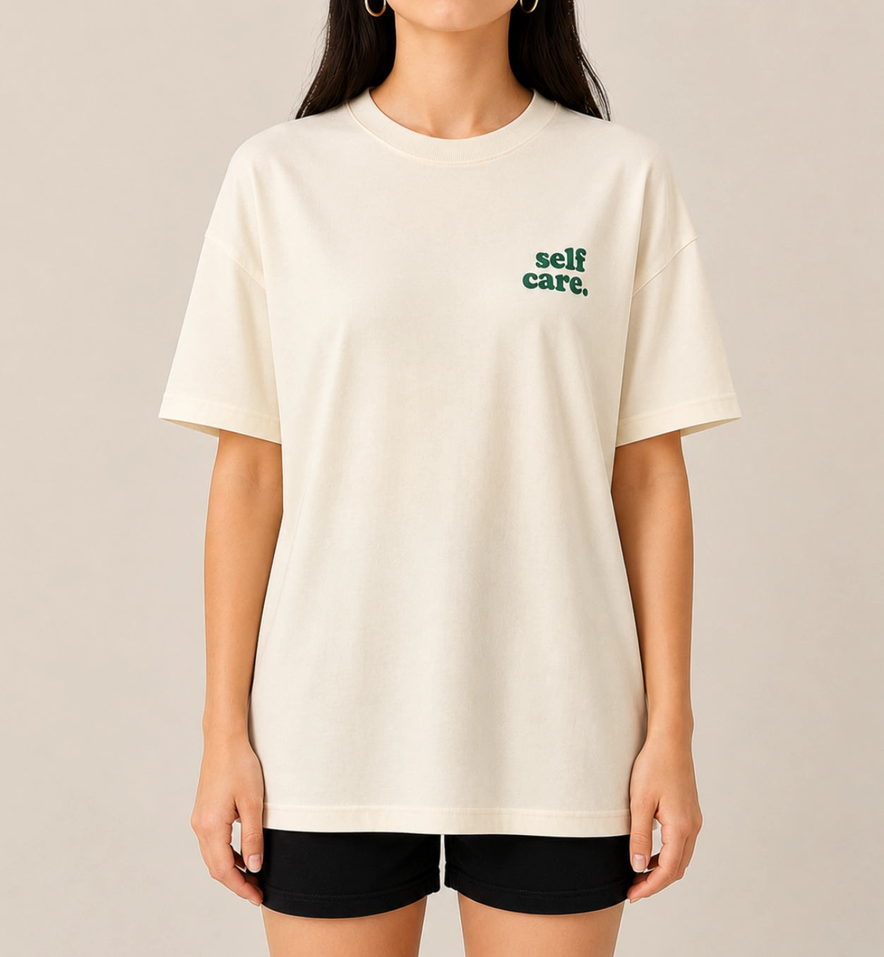 Self Care Minimal Print Oversized Women’s T-Shirt | Off White Oversized T-Shirt