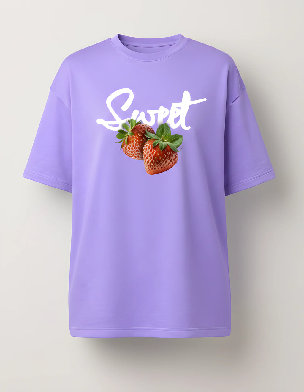 Sweet Strawberry Graphic Oversized Women’s T-Shirt | Lavender Oversized T-Shirt