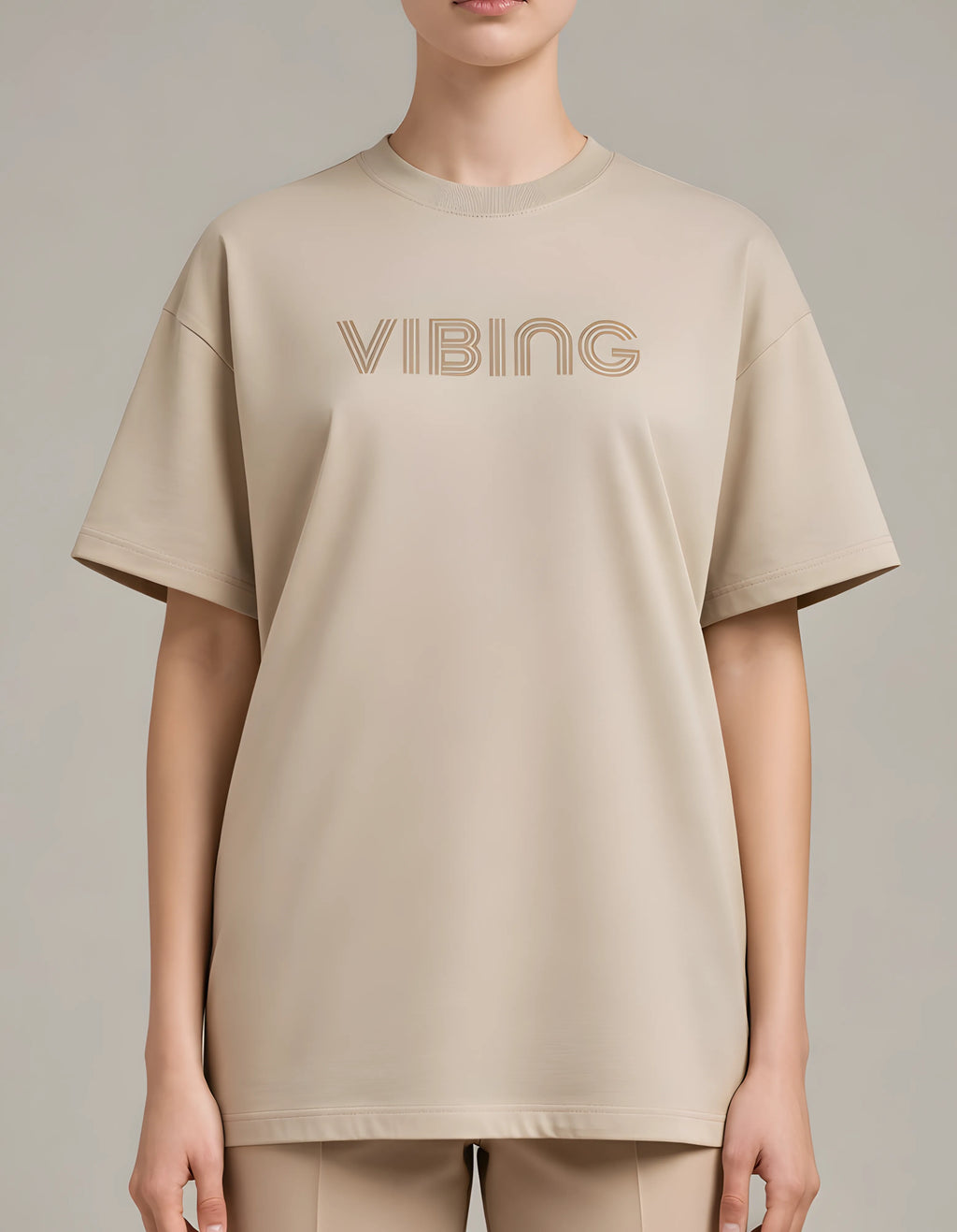 Vibing Minimal Text Oversized Women’s T-Shirt | Cream Oversized T-Shirt